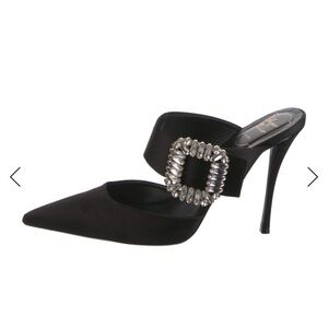Roger Vivier Black Satin Crystal-Buckle Pointed Stiletto Mule